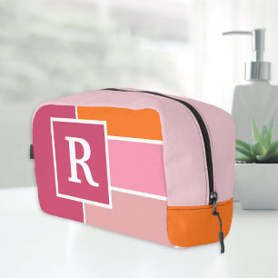 Trousse De Toilette Bandes en rose, blanc et orange avec Monogramme