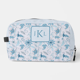 Trousse De Toilette Beau motif floral bleu et monogramme rayé bleu