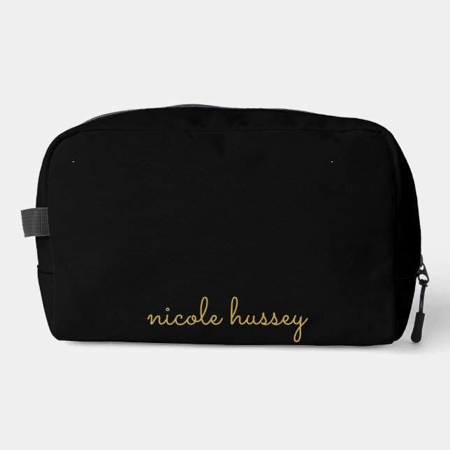 Trousse De Toilette Black and Gold Script  | Stylish Monogram Modern (Recto)