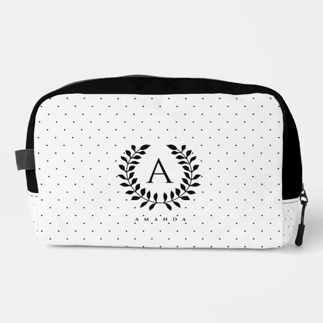 Trousse De Toilette Black And White Laurel Monogram Polka Dot Pattern (Recto)
