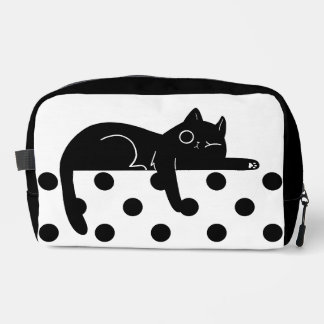 Trousse De Toilette Black cat polka dot Print Sew toiletry Bag
