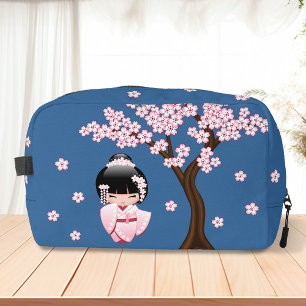 Trousse De Toilette Blanc Kimono Kokeshi Doll Cute Geisha Girl Blue