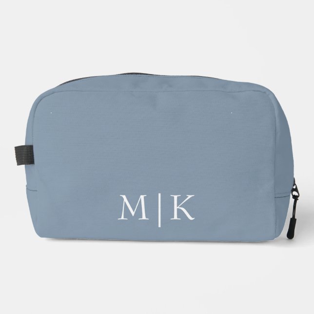 Trousse De Toilette Bleu et blanc poussiéreux | Monogramme moderne (Recto)