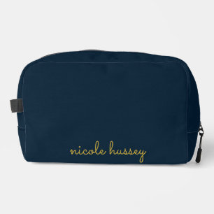 Trousse De Toilette Bleu Nuit Or Script    Monogramme Moderne Élégant