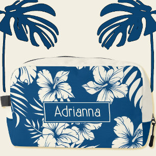 Trousse De Toilette Bleu Tropical et Fleurs Blanches 