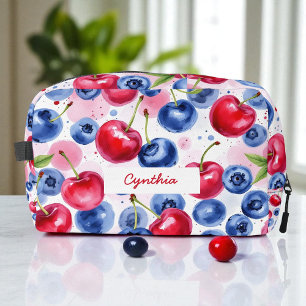 Trousse De Toilette Blue Red Fruit Food Motif Berry Cherry