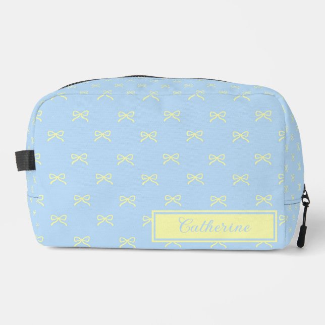 Trousse De Toilette Blue & Yellow Bow Pattern Coquette Cosmetic  (Recto)