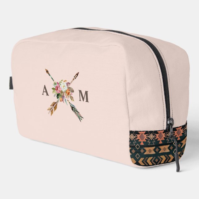 Trousse De Toilette Boho Blooms et flèches Monogrammes (Coin droit)