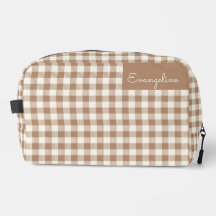 Boho Gingham Pattern Plaid Checkered Brown Name