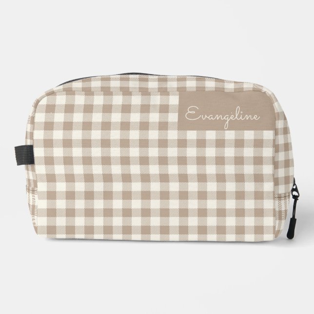 Trousse De Toilette Boho Gingham Pattern Plaid Checkered Neutral Name (Recto)