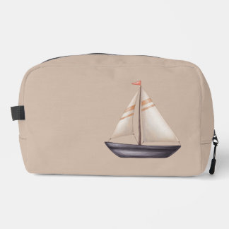Trousse De Toilette Brown Sailing Boat and Name on Beige