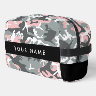 Trousse De Toilette Camouflage rose et gris Personnalisez votre nom