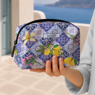 Trousse De Toilette Carreaux de céramique de citrus méditerranéen bleu