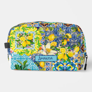 Trousse De Toilette Carreaux fleuris d'agrumes siciliens bleu chic