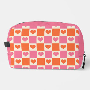 Trousse De Toilette Cœurs en damier en rose, orange et crème