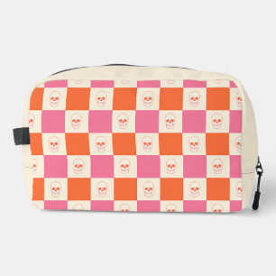 Trousse De Toilette Crânes damier en rose, orange et crème