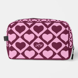 Trousse De Toilette Custom Heart Checkerboard Pattern Bordeaux Pink -