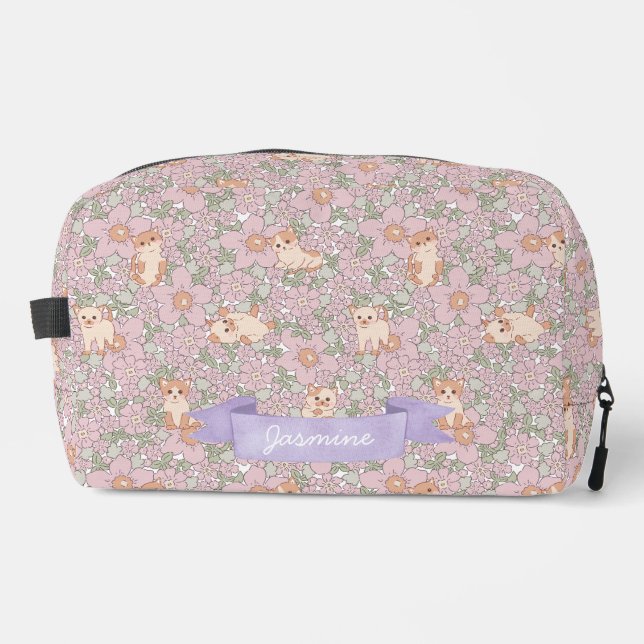 Trousse De Toilette Cute Chat Kitten Purple Floral Motif (Recto)