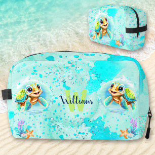 Trousse De Toilette Cute Happy Turtle Boy Ocean Turquoise Nom
