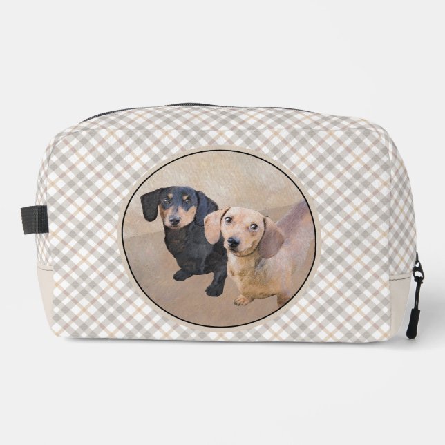 Trousse De Toilette Dachshund Peinture Smooth Black & Tan Red Dog Art (Recto)