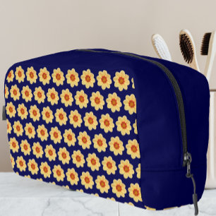 Trousse De Toilette Dahlia jaune motif floral sur bleu