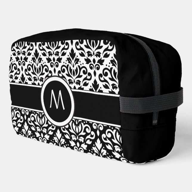 Trousse De Toilette Défiler Damask 2Part Ptn BW & Band (Personnalisé) (Coin gauche)