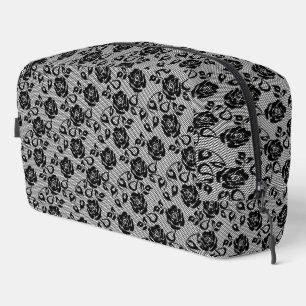 Trousse De Toilette Dentelle noire fausse avec filets de roses