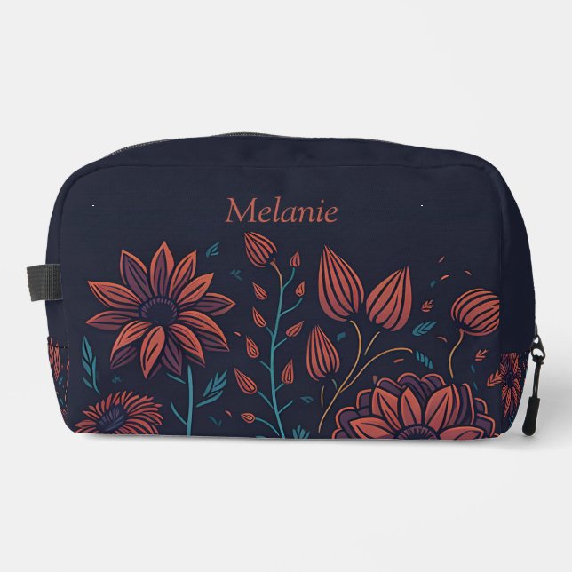 Trousse De Toilette Elégant Floral moderne rouge et bleu Personnalisé (Recto)