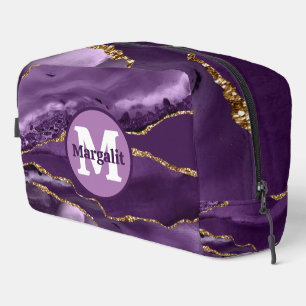 Trousse De Toilette Élégant Kit de Toilette en Agate Violet Doré Paill