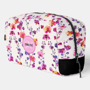 Trousse De Toilette Élégant nom de monogramme motif d'orchidée rose
