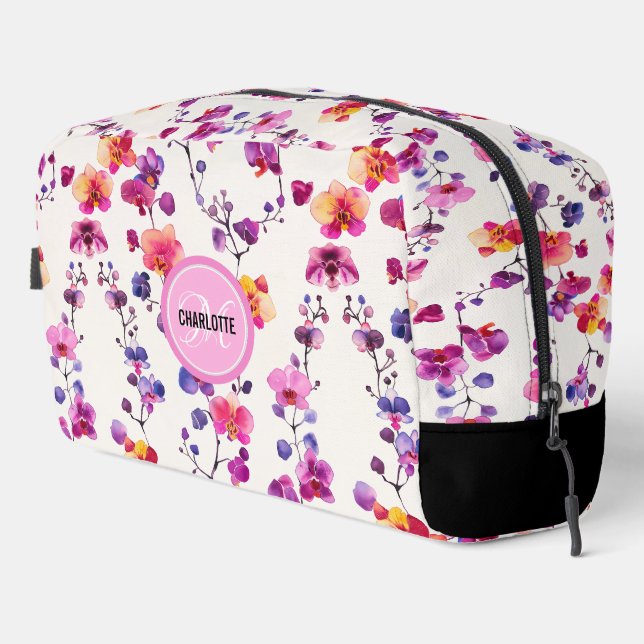 Trousse De Toilette Élégant nom de monogramme motif d'orchidée rose (Coin droit)