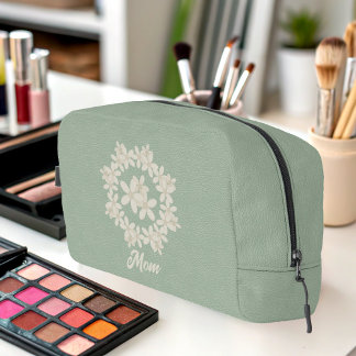 Trousse De Toilette Elégant Sage Green Faux cuir Look Floral Wreath