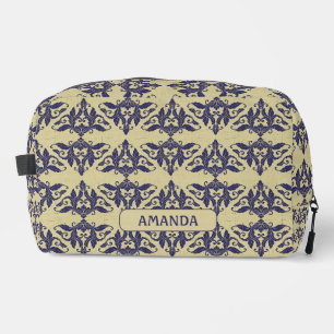 Trousse De Toilette Elégant vintage damassé marine bleu jaune monogram