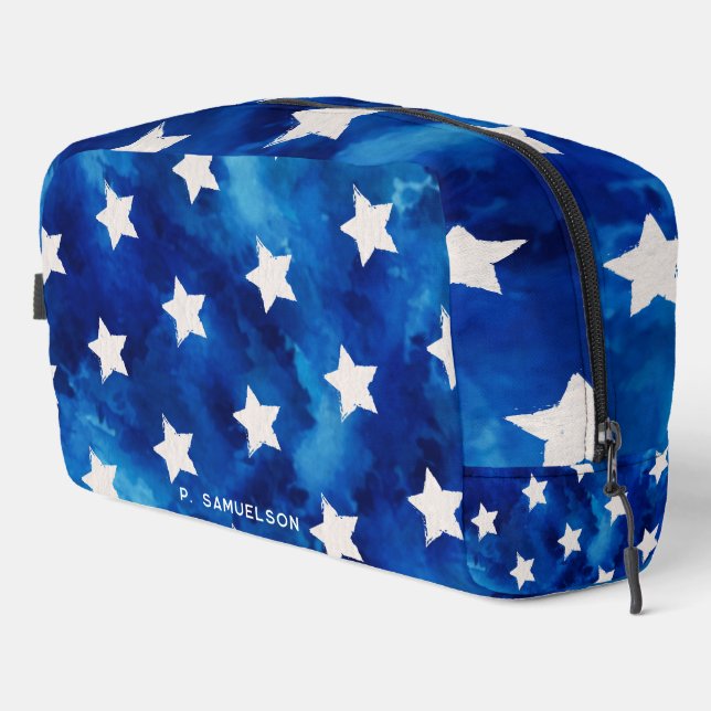 Trousse De Toilette Etoiles personnalisées Blue Tie Dye Événement fami (Coin droit)