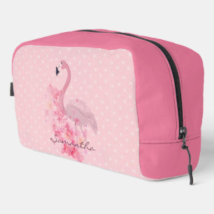 Trousse De Toilette Flamant rose d'aquarelle rose Floral et points nom