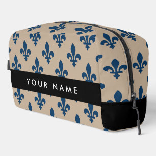 Trousse De Toilette Fleur de Lis, Bleu Marine sur Beige, Royal, Votre 