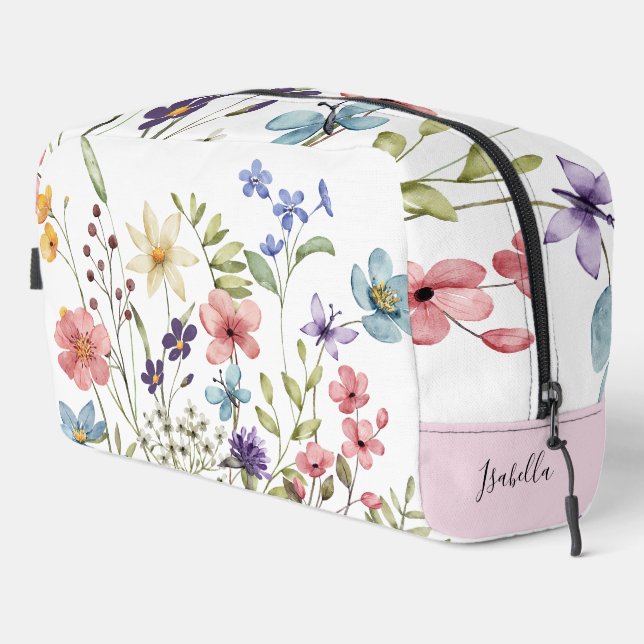 Trousse De Toilette Fleur sauvage romantique Aquarelle Nom du monogram (Coin droit)
