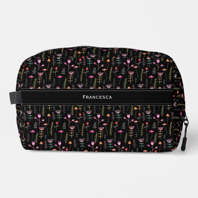 Trousse De Toilette Fleurs sauvages de néon, monogramme personnalisé (Recto)