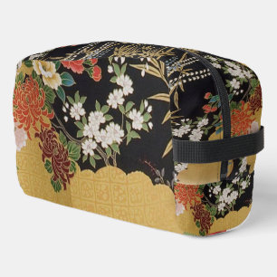 Trousse De Toilette Floral d'or et de noir oriental japonais Kimono