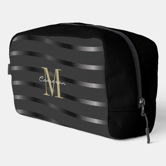 Trousse De Toilette Gold Monogram Initial and Name On Black Gift (Coin droit)