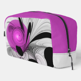 Trousse De Toilette Gris Noir Abstrait Avec Art Fractal Magenta