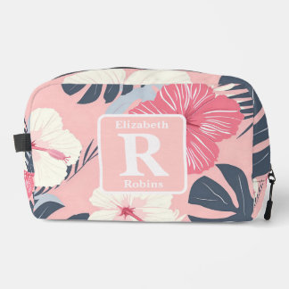 Trousse De Toilette Hibiscus rose tropical personnalisé Monogramme