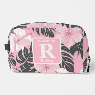Trousse De Toilette Hibiscus rose tropical personnalisé Monogramme