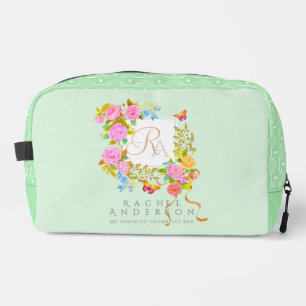 Trousse De Toilette Jardin fleuri romantique Monogramme Vert
