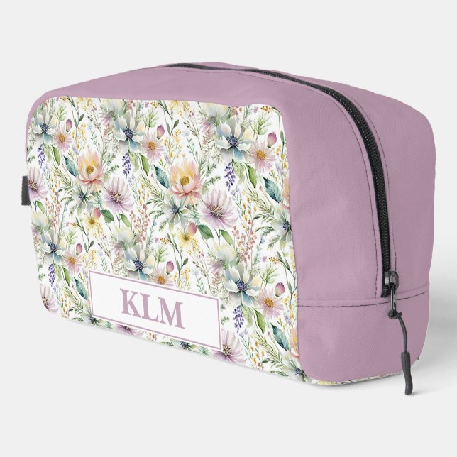 Trousse De Toilette Joli monogramme de motif floral pastel (Coin droit)
