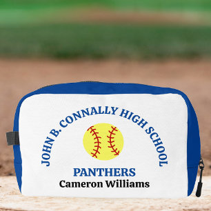 Trousse De Toilette Joueuse de softball au lycée personnalisée bleu
