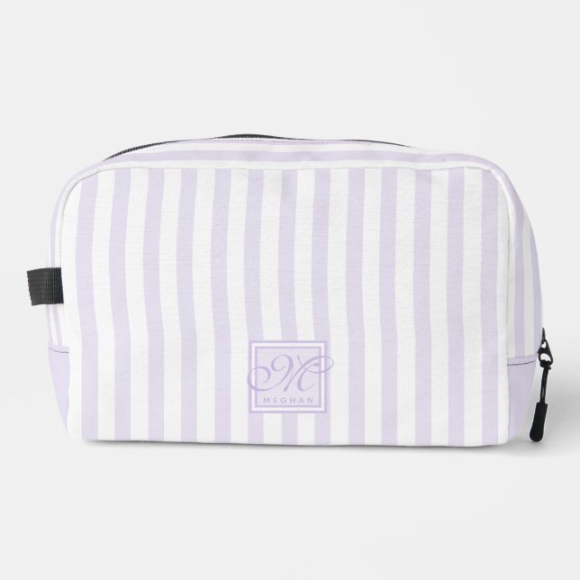 Trousse De Toilette Lavande mignonne et bandes blanches - Monogramme (Recto)