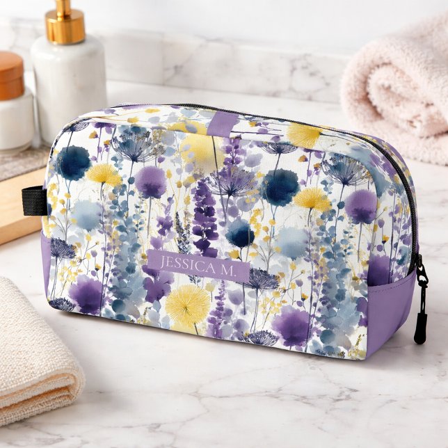 Trousse De Toilette Lavender Wildflowers Floral Personalized  (Elevate your travel essentials with the Lavender Wildflowers Floral Dopp Kit)