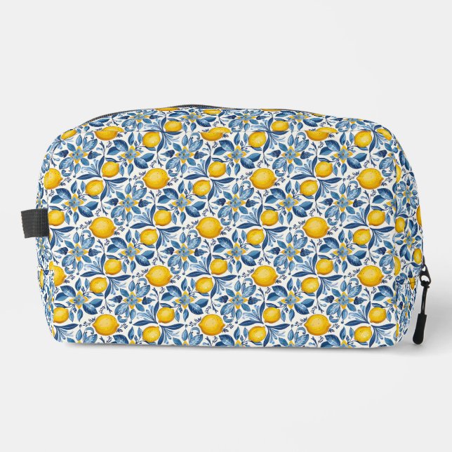 Trousse De Toilette Lemon Botanical Blue and Yellow Summer Print (Recto)