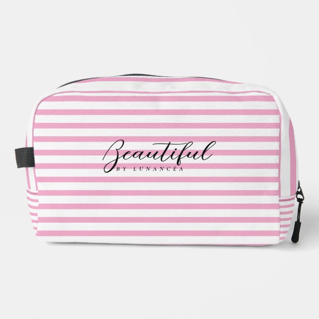 Trousse De Toilette Light Pink and White Striped Toiletry Bag  (Recto)
